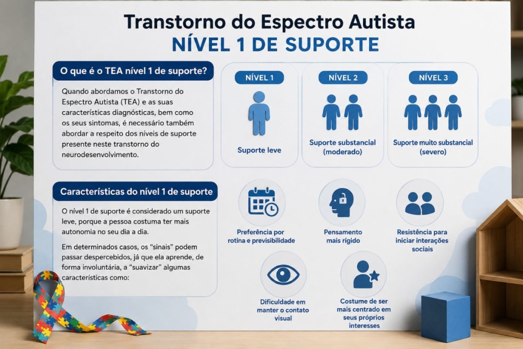 O que é o Transtorno do Espectro Autista do nível 1 de suporte e suas Características